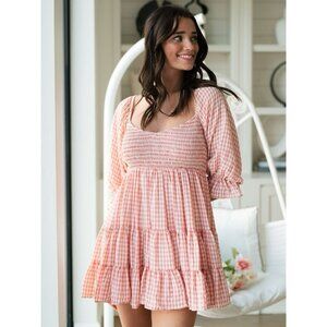 pink gingham milkmaid dress pink and white gingham "Barmaid" dress  jeannienitroclothing